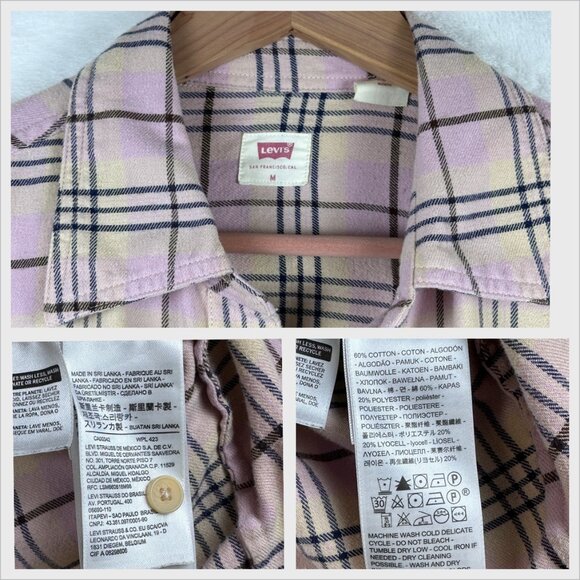 Levis Womens Oversized Lavender Plaid Long Sleeve Button-Up Flannel Shirt M - Picture 7 of 10